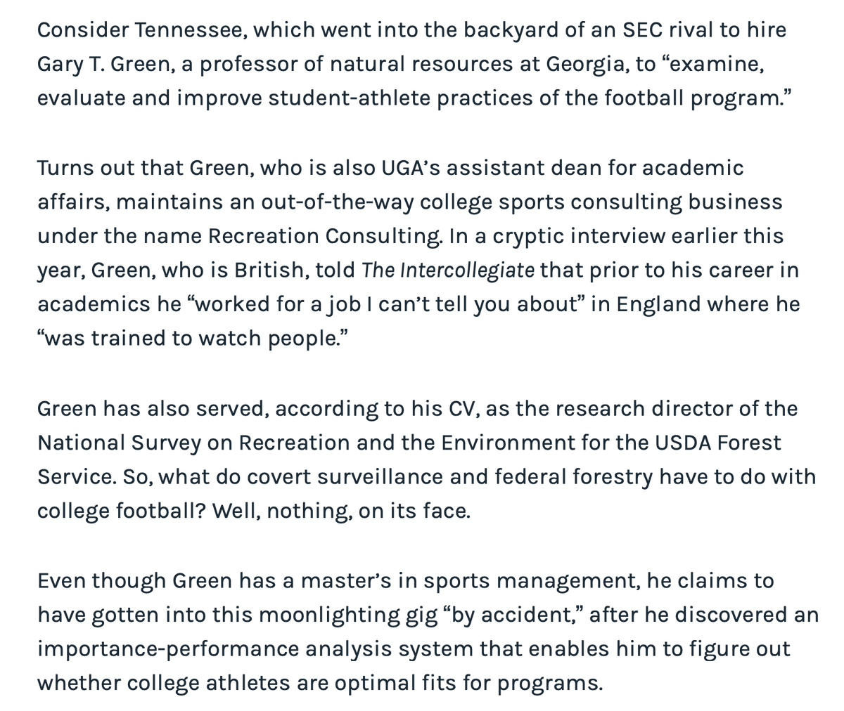 . @Vol_Football went into the backyard of an SEC Rival to hire, for $24,000, a mercurial  @universityofga natural resources professor (?!) to consult with  @CoachJPruitt on UT's recruiting practices.  @GoVols247  @btoppmeyer