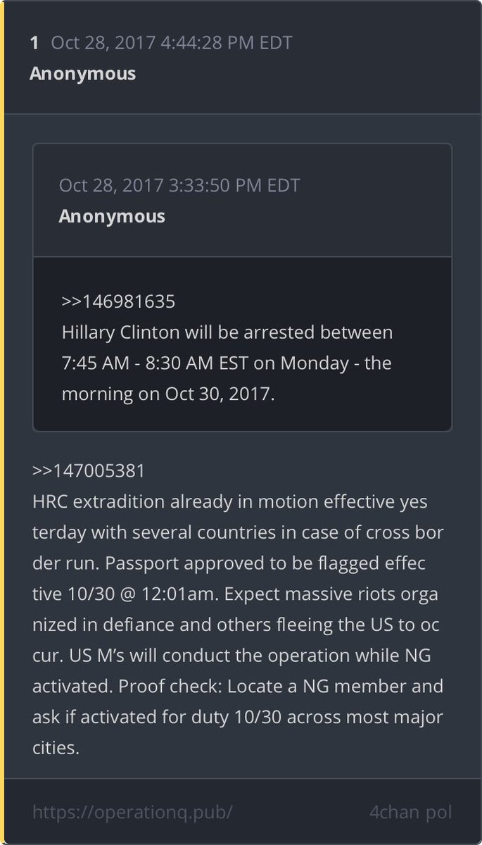 Pulled up a couple interesting Q posts that may create part of a sequence of a message using VK time stamp 01:44. Post 1 pulled up, haven’t determined why, but definitely the start of this message sequence.