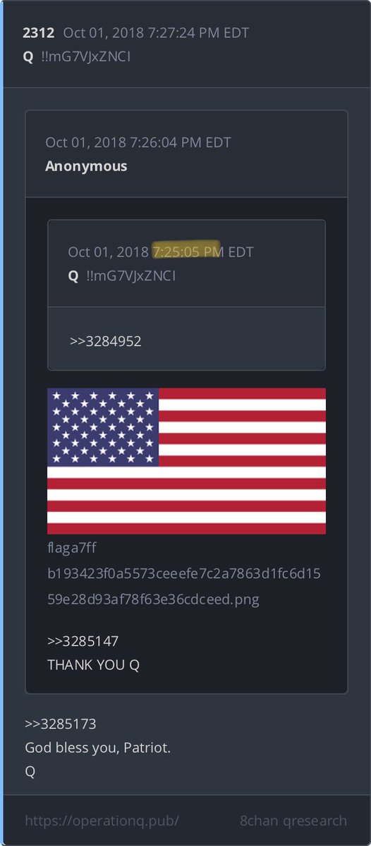 I’m more interested in the rest of VK picture. Time stamp 87:25:05Partially pulls up Q post 2312: God bless you, Patriot. Look closely. Pulled from a 7:25:05 time stamp. There’s that 8 again.