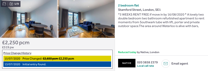 Southbank, 2-bed with a 3 weeks rent free offer down 15% to £2,250  https://www.rightmove.co.uk/property-to-rent/property-94771613.html