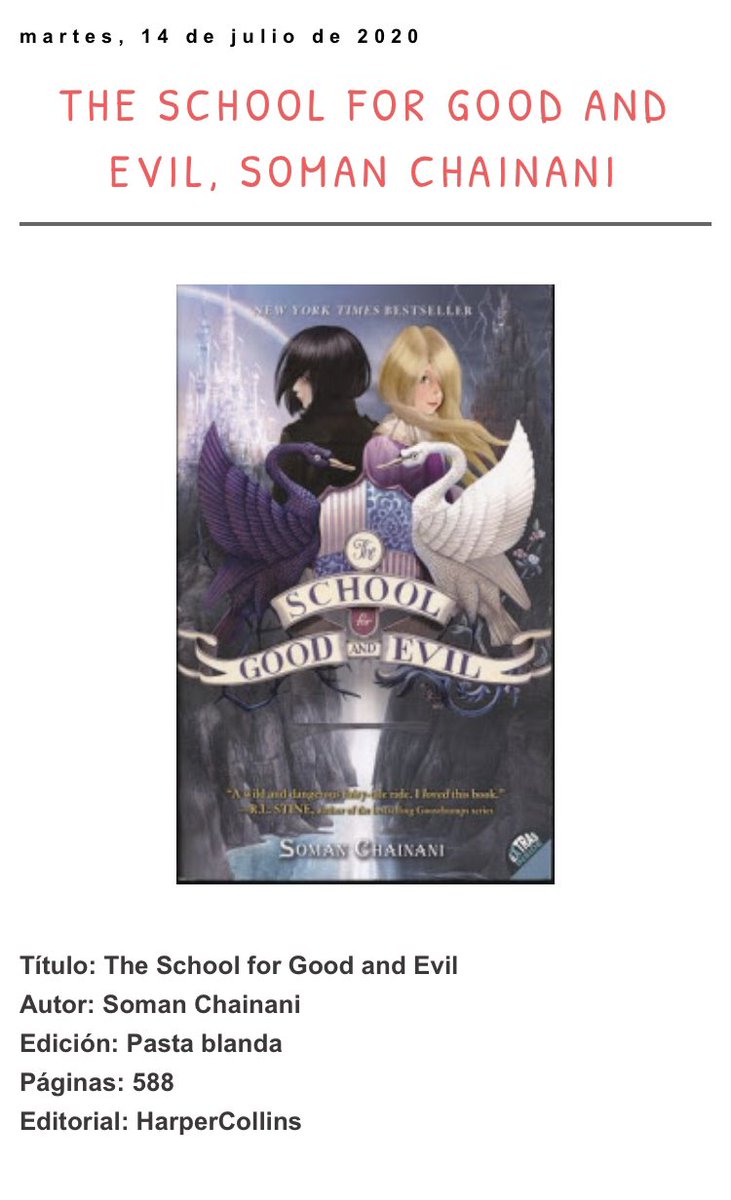 twistedreaders's tweet photo. NUEVA RESEÑA: THE SCHOOL FOR GOOD AND EVIL, SOMAN CHAINANI https://t.co/3YWqhhHnzu https://t.co/wkTJEA5sBZ