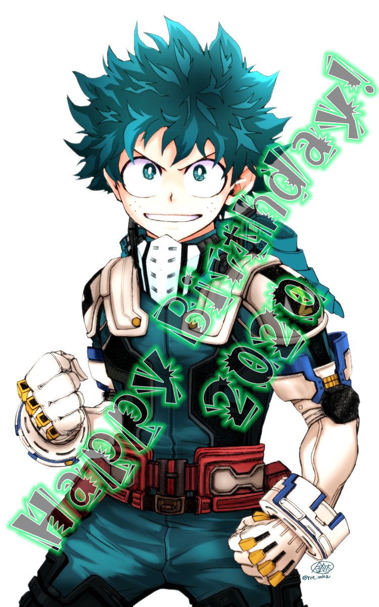 midoriya izuku 1boy male focus solo gloves freckles green hair smile  illustration images