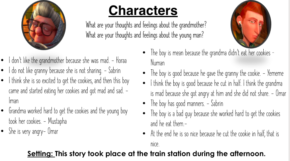 Today we watch "Snack Attack" and talked about character traits! We had some great discussions! #GECDSBSLP2020 <a href="/mrsbateswps/">Laura Bates</a> <a href="/JanisFoy/">Janis Foy</a> <a href="/mrs_c_saba/">Mrs. Saba</a> <a href="/msStephanieLy1/">Stephanie Ly</a>