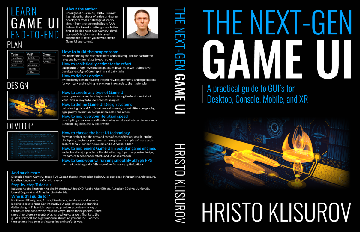 XpuctoK's tweet photo. Profoundly happy to share that my first book - "The Next-Gen Game UI: A practical guide to GUIβs for Desktop, Console, Mobile, and XR" is now available on https://t.co/2DOuYV7J23. #GameUI #uidesign #ux #Unity3DUI #UE4 #UMG #HTML5 #adobeillustrator #adobexd #adobeaftereffects https://t.co/rFEGUOXbjR