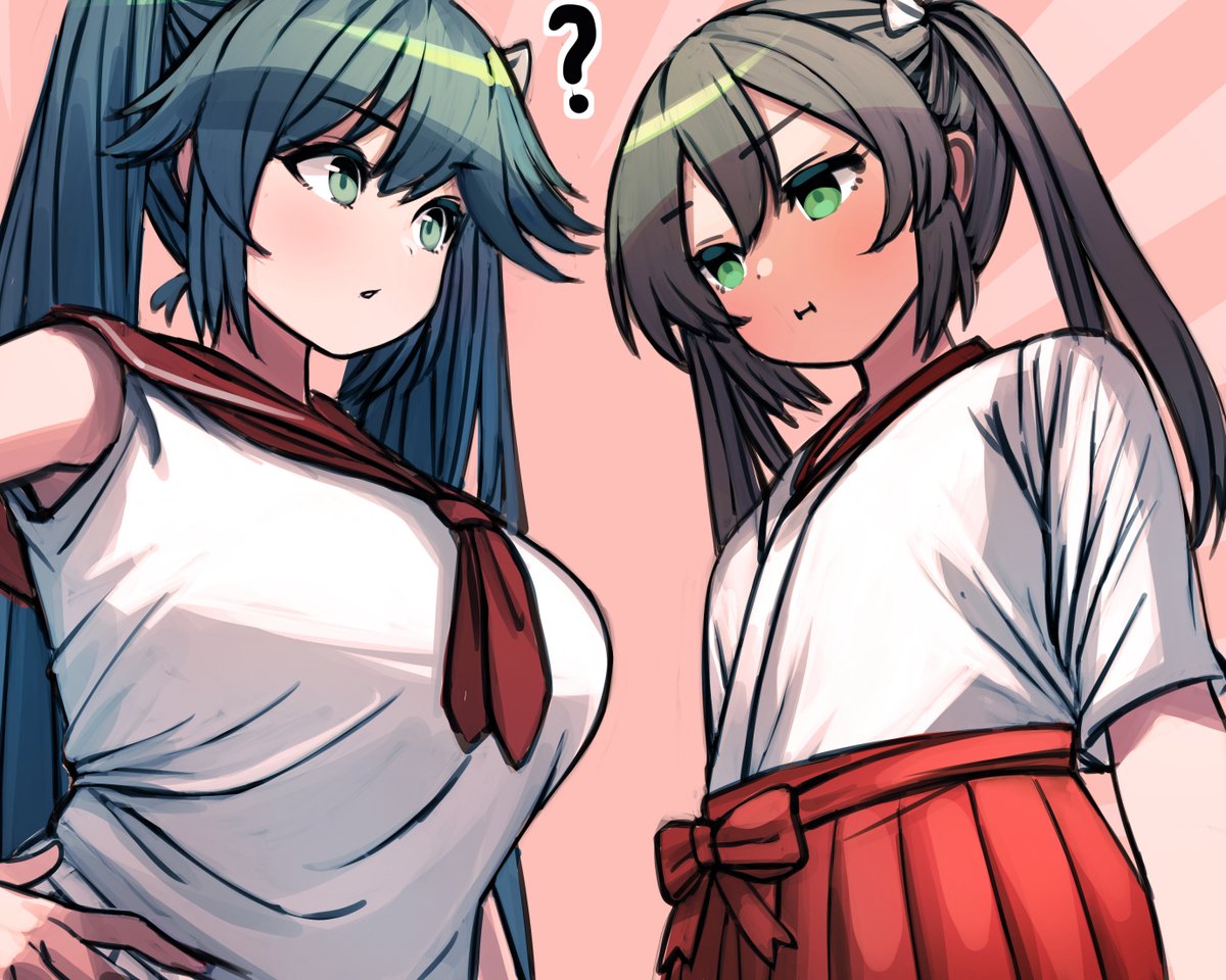 isuzu (kancolle) ,zuikaku (kancolle) twintails multiple girls 2girls long hair ? green eyes breasts  illustration images