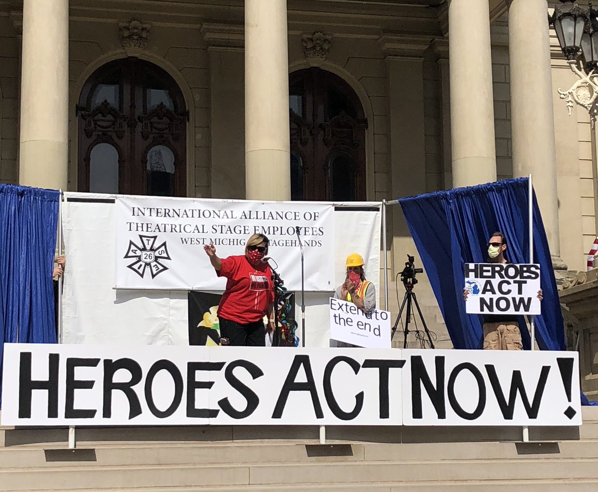 uhlocal24's tweet photo. Today, Local 24 joined our brothers & sisters of @IATSE, at the Michigan State Capitol & President @local24nia spoke on the importance of extending the Hero’s Act Now! #extendtotheend #1u #Solidarity https://t.co/gN9g9Byh9B