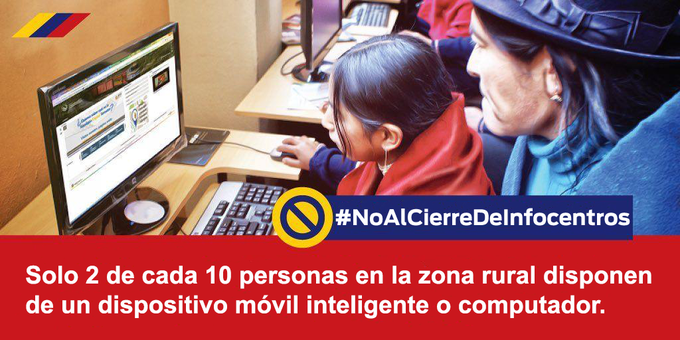 WashingtonSama8's tweet photo. Solo 2 de cada 10 personas en la ruralidad tienen un dispositivo inteligente, no existe antena wifi que sustituya los beneficios que brinda un Infocentro. #NoAlCierreDeInfocentros #InfocentrosSonEducación  @marcelaholguin @defensoriaec @monicaalemanm @freddcarrion @yildarivera https://t.co/0wEavWunxd
