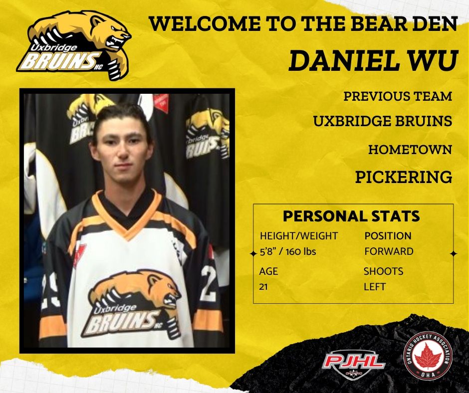UxbridgeBruins's tweet photo. The #Bruins are proud to announce that Daniel Wu has committed to return to the #BearDen for the 2020-21 @PJHLOntario season. 
#WelcomeToTheBearDen @danielwu_89 https://t.co/af3gSB00Nr