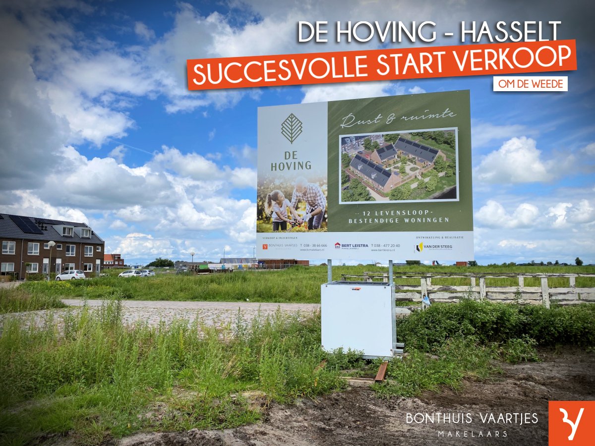 De verkoop van project De Hoving in #Hasselt kent een uitstekende start. Alle woningen zijn inmiddels 'onder optie'.

Het project omhelst 12 levensloopbestendige woningen met badkamer en slaapkamer op de begane grond. Een project <a href="/bjvdsteegbouw/">VAN DER STEEG</a> uit Genemuiden.
