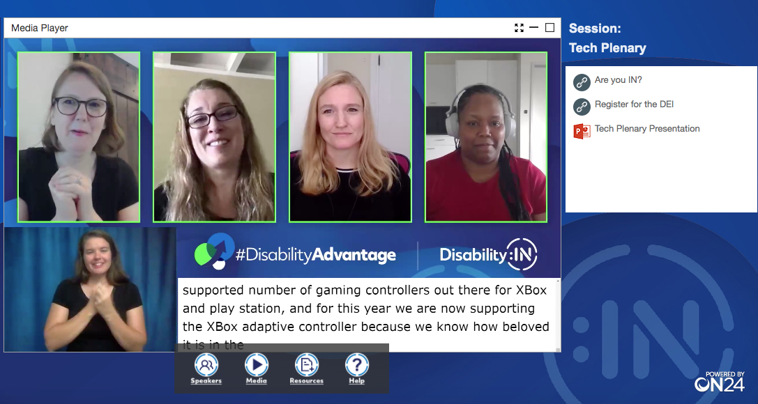 BeckyMotivates's tweet photo. "We're all in these jobs because it's bigger than us!" I'm loving this #TechPlenary conversation and #a11y insight from power women @MSFTEnable @jennylayfluffy, @Apple Sarah Herrlinger, & @google Eve Andersson, moderated by #NextGenLeader Alum Felanice Yancy. #DisabilityAdvantage https://t.co/MgdBJ9v9JH