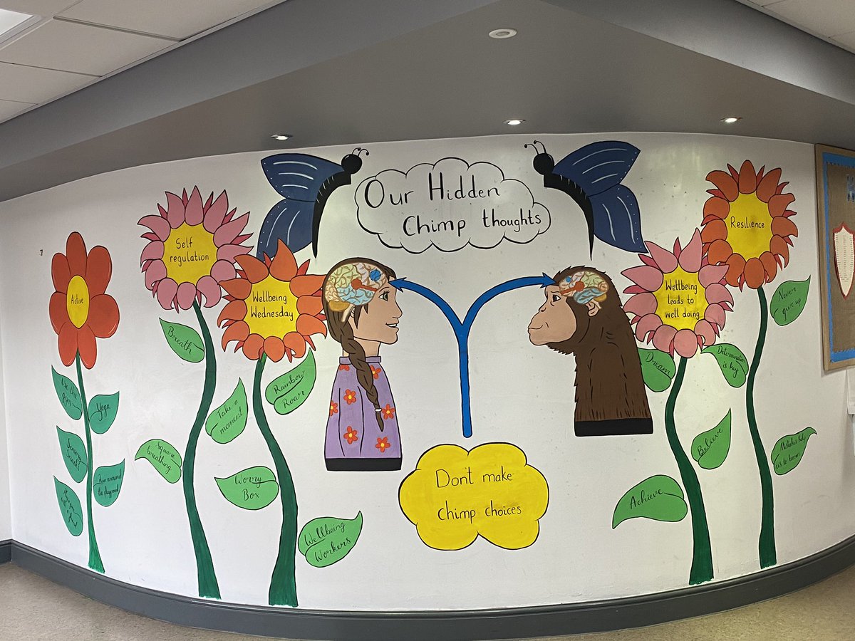 CroxtethC's tweet photo. We love our finished wellbeing wall. Thank you Mrs Atkinson and @missrwardle #Wellbeing #HiddenChimp https://t.co/E5ObEj13Om