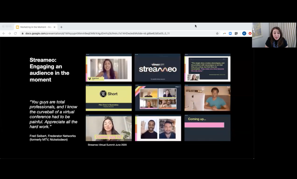 Melissa Matlins of Vimeo wrapping up now another great session at #DSatHome. Great tips on adapting to a "video first" world.