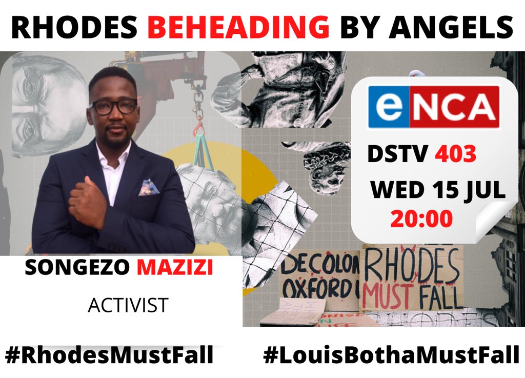 BlackCrisisComm's tweet photo. On Behalf of BPNCC, catch activist @songezomazizi live on @etvNewsSA at 8pm talking about the work of God on the beheading of Cecil John Rhodes‘a bust in Cape Town. The ancestors are indeed angry.
#RhodesMustFall
#Louisbothamustfall https://t.co/pk3iL4NsRX