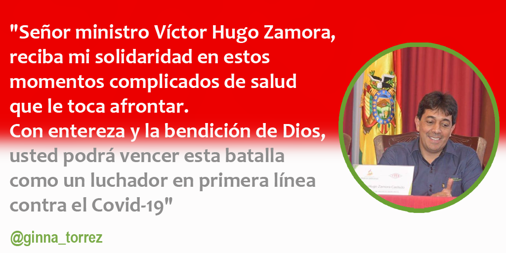 ginna_torrez's tweet photo. Señor #MinistroHidrocarburos Víctor Hugo Zamora @Ojorico1 reciba mi solidaridad en estos momentos complicados de salud que le toca afrontar. Con entereza y la bendición de Dios, usted podrá vencer esta batalla como un luchador en primera línea contra el Covid-19 https://t.co/TmGT7PNVjq