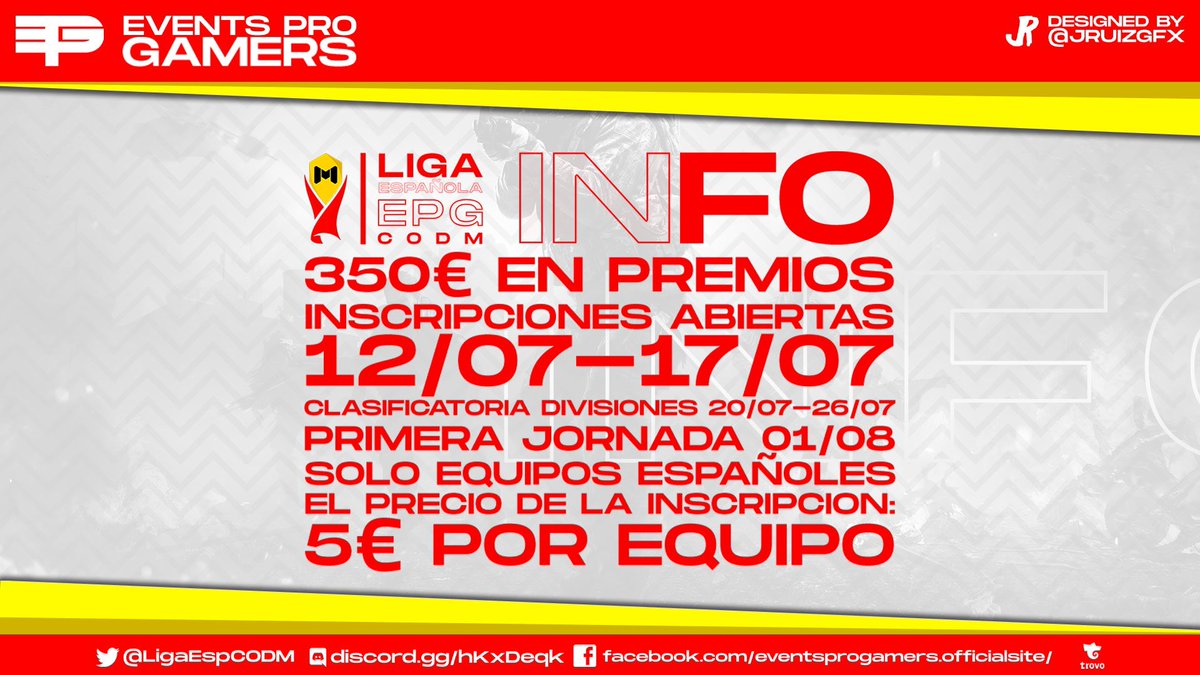 Abierto el registro para la tercera temporada de la liga española EPG CODM

Esta temporada tenemos 350€ en premios y alguna sorpresa más

Más información en discord.gg/hKxDeqk

Dale RT y ❤️ para participar