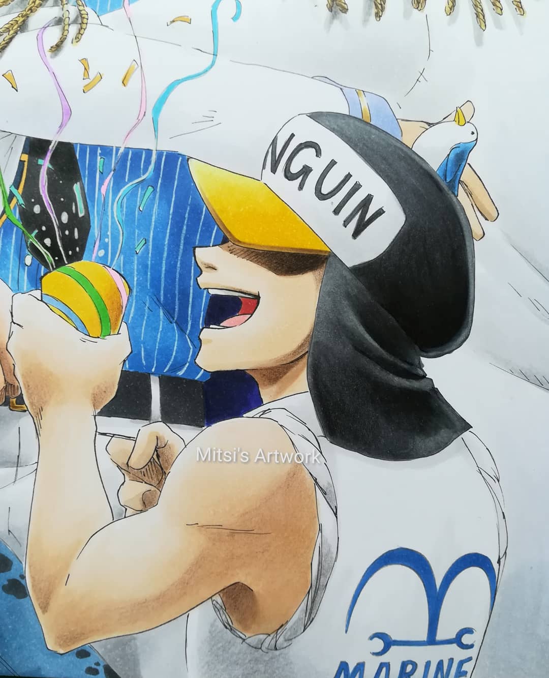 penguin and shachi (one piece) drawn by mitsisartwork