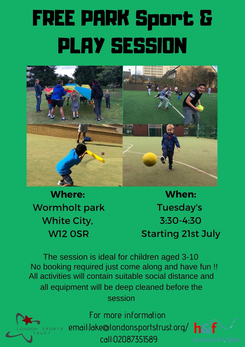 London Sports Trust (@ldnsportstrust) on Twitter photo Free White city Play & fitness sessions starting next week
๐ช๐๏ธโโ๏ธ๐พ
turn up on the day to register or email jake@londonsportstrust.org๐ฅ๏ธ
@westlondonzone <a href="/LBHF/">H&F Council</a> <a href="/Better_LBHF/">Better LBHF</a> <a href="/youngh_f/">Young Hammersmith & Fulham Foundation</a> <a href="/hffoodbank/">Hammersmith & Fulham Foodbank</a> <a href="/HamUnited/">Hammersmith United Charities</a> <a href="/DebbiePeters13/">Deb</a> @westlondonzone <a href="/COHnF/">Community Organisers Hammersmith & Fulham</a> Free White city Play & fitness sessions starting next week
๐ช๐๏ธโโ๏ธ๐พ
turn up on the day to register or email jake@londonsportstrust.org๐ฅ๏ธ
@westlondonzone <a href="/LBHF/">H&F Council</a> <a href="/Better_LBHF/">Better LBHF</a> <a href="/youngh_f/">Young Hammersmith & Fulham Foundation</a> <a href="/hffoodbank/">Hammersmith & Fulham Foodbank</a> <a href="/HamUnited/">Hammersmith United Charities</a> <a href="/DebbiePeters13/">Deb</a> @westlondonzone <a href="/COHnF/">Community Organisers Hammersmith & Fulham</a>