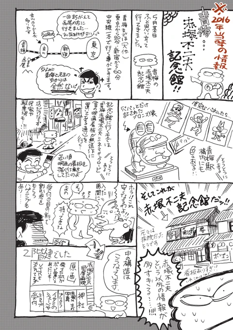 トキワ荘の流れで

2016年に描いた赤塚不二夫記念館のレポ
おそ松さんにハマったノリで行ったんですけど、元々がトキワ荘全員大好き芸人なのでよい機会でした
今年、老朽化で閉館されたのですが、コロナの影響で最終日付近の催しができなかったそうで悲しい…?

とても牧歌的でよい記念館だったのよ… 
