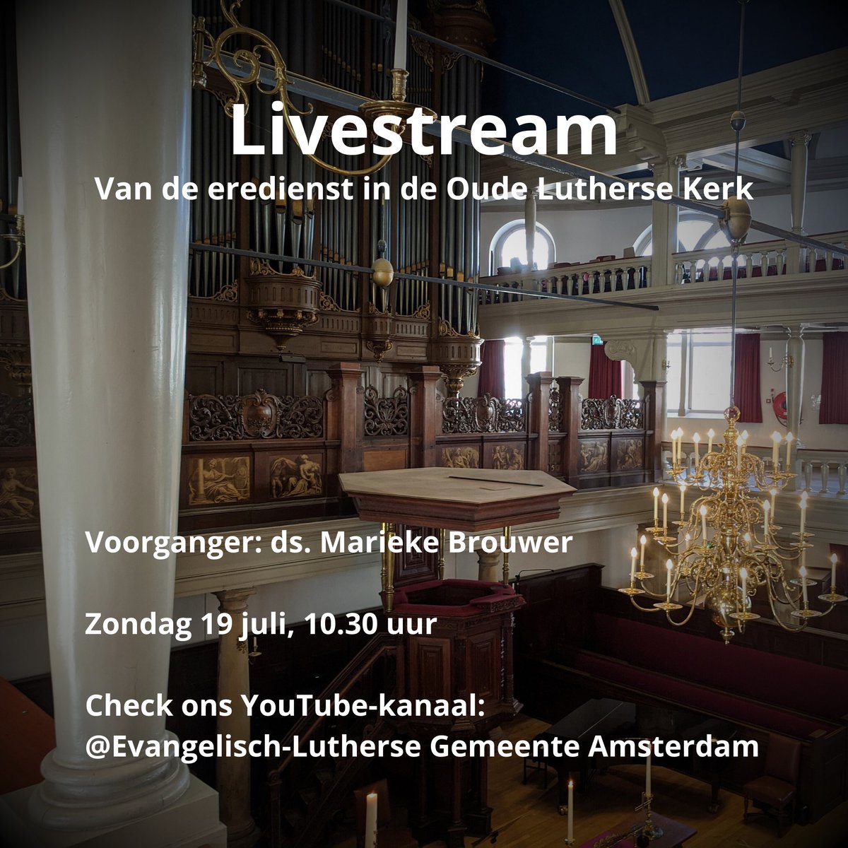 Ook op de zesde zondag na Trinitatis is er weer een livestream van de eredienst in de Oude Lutherse Kerk aan het Spui op ons YouTube-kanaal. Ds. Marieke Brouwer gaat voor. De livestream begint om 10.30 uur, maar later terugkijken kan ook. youtu.be/PXRyQpOBLPM #luthersamsterdam
