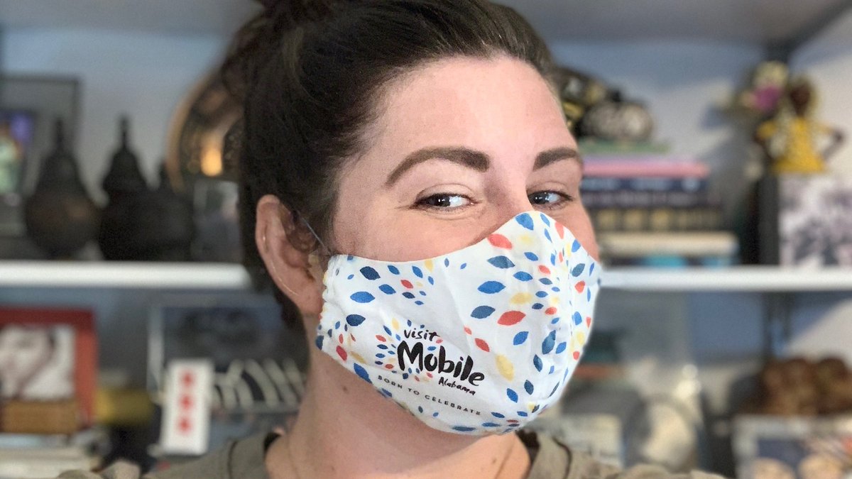 MGuzy_Turncliff's tweet photo. #AC20Virtual showing off my favorite and useful, not to mention #topical, travel industry swag with @destintl Annual Conference attendees and representing @VisitMobileAL! #thenewnormal #maskupAL https://t.co/Zlo0qxqPdp
