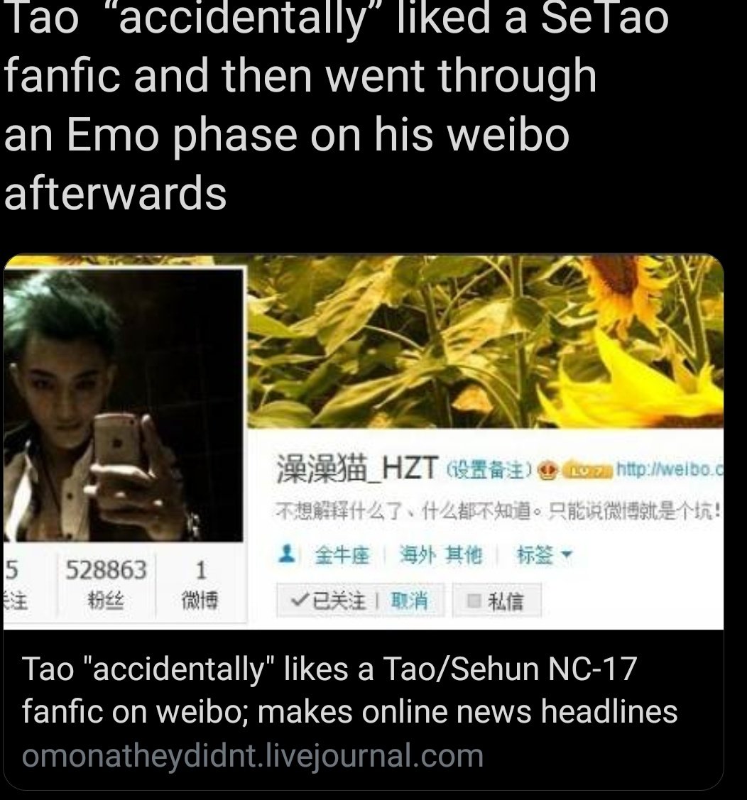 that time tao "accidentally" liked a sehun/tao fanfic....