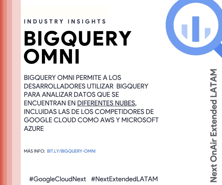 gdgcloudbogota's tweet image. Con BigQuery Onmi no tienes que mover tus datos de otra a nube a Google Cloud para poder aprovechar todo el poder de analítica de BigQuery AWS y Azure 😍#NextExtendedLATAM 
#GoogleCloudNext