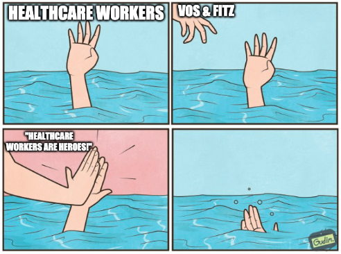 The Healthcare Heroes Act would give our healthcare heroes the support they need: 

✅ Adequate paid sick time
✅ Free Covid treatment
✅ Hazard Pay

Wisconsin dems support it. <a href="/repvos/">Robin Vos</a> and @senfitzgerald, we need you to call a session and give our heroes a vote. Where are you?