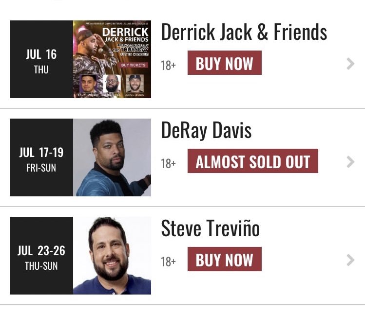 ImprovTX's tweet photo. Arlington! @DeRayDavis is almost sold out this Fri-Sun! #DerrickJack &amp; Friends Thursday, then @MrSteveTrevino next week! https://t.co/265AfpO2zB