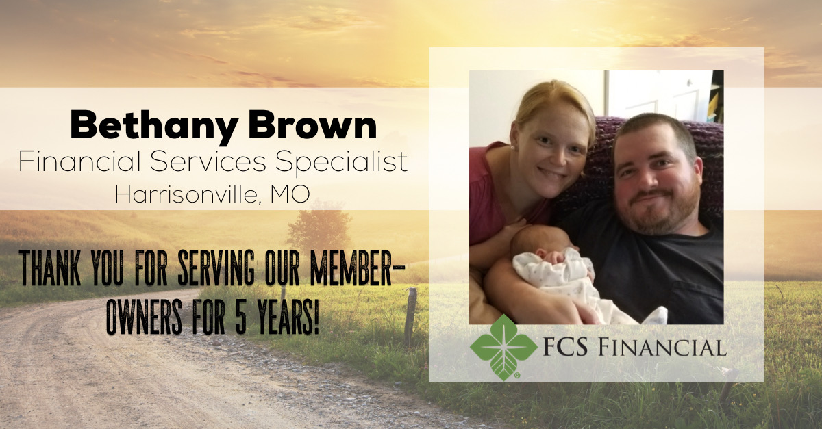 FCSFinancial's tweet photo. Join us in congratulation Bethany Brown, a team member in our Harrisonville branch, who is celebrating 5 years with the FCS Financial cooperative today! Bethany says, "What I love most about working for FCS Financial is how family based we are." #teamFCSF #AgCareers #Working https://t.co/jC3PrzBZwG