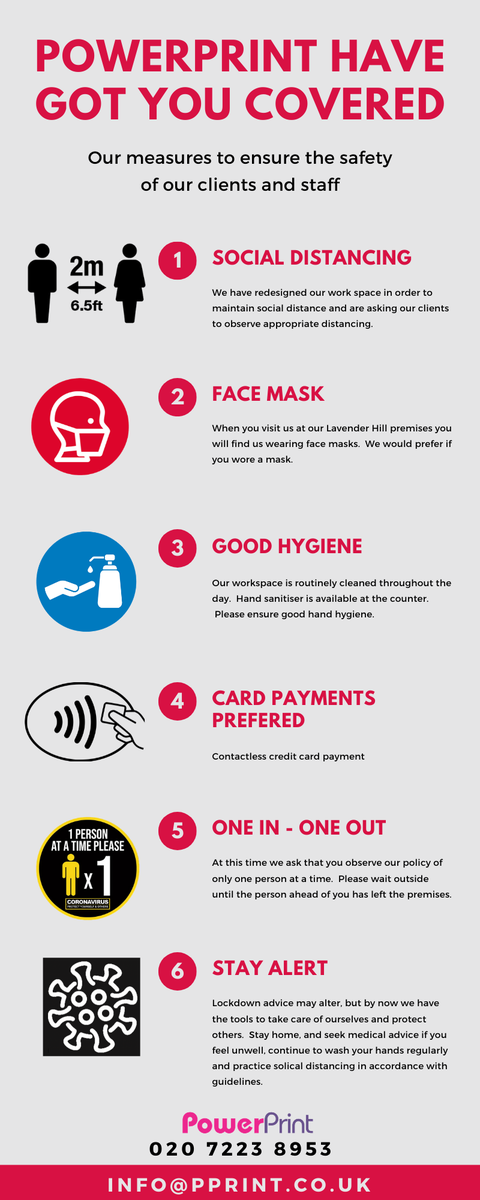 PowerPrintUK's tweet photo. @BusinessWandBC We are open for business. Our staff are wearing face masks and we ask our clients to be aware of social distance and hygiene advice - including only one person at a time in store. #supportlocal #staysafe #SW11Print https://t.co/cKDLNLH4Kq