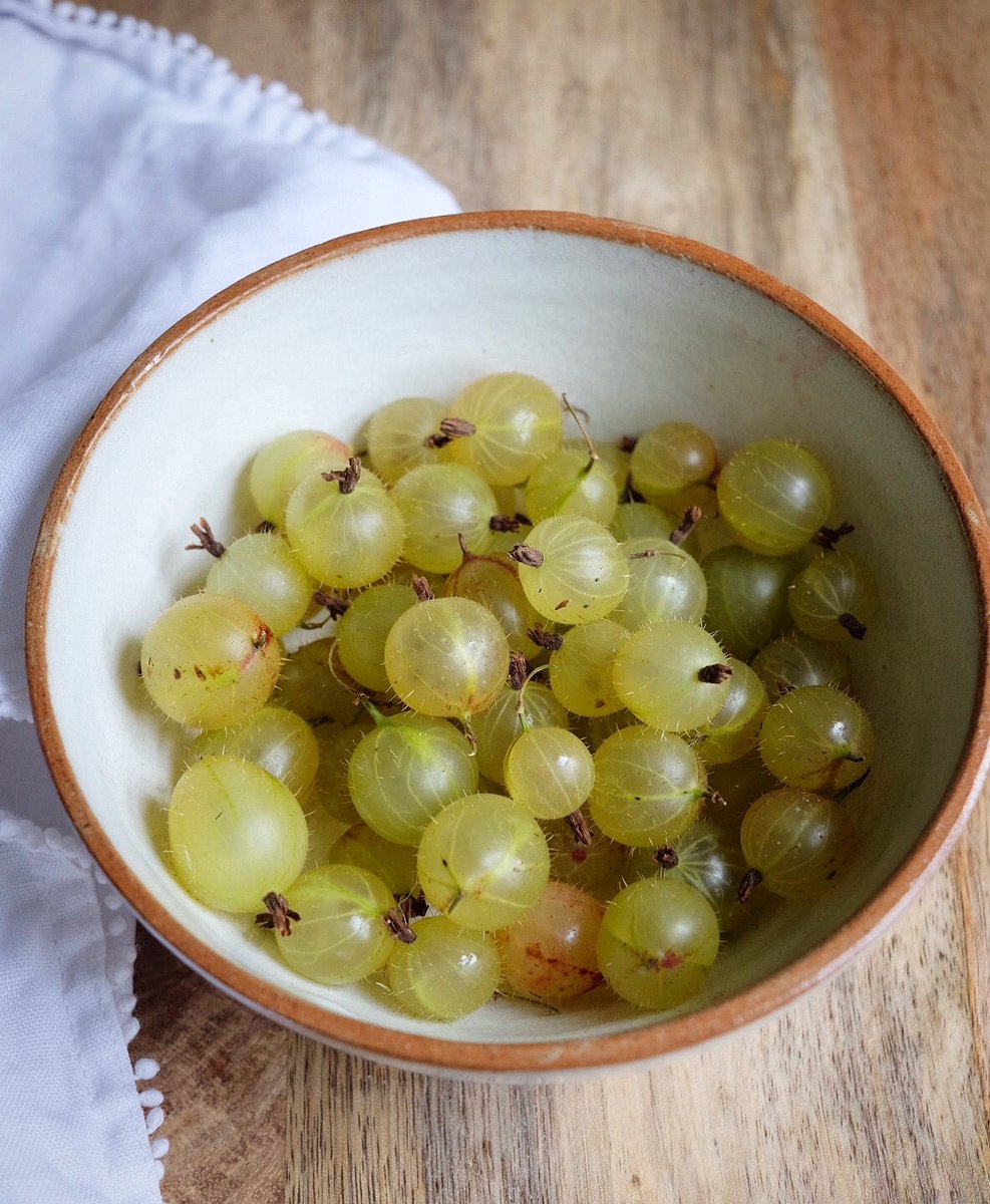 A bowl of gooseberries destined for a @GillMeller gooseberry, bacon & Camembert tart (from ‘Time’). Using lots of lovely British produce - @ShiptonMill flour, @ollofruit gooseberries from @Natoora, @LondonSmokeCure streaky bacon & @hampshirecheese #Tunworth from @NealsYardDairy.