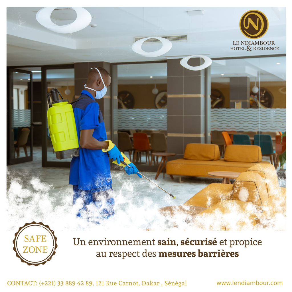 Depuis la réouverture de votre hôtel préféré Le Ndiambour Hôtel &amp; Résidence veille scrupuleusement au respect du protocole sanitaire mis en place pour vous garantir une "safe zone", un environnement sain et sécurisé. 
Pour plus d'infos, cliquez ici 👉🏿 bit.ly/Protocole_Ndia…