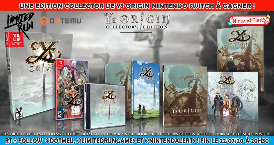 AlertEtGo's tweet photo. #Concours 🎁 : Une Edition Collector Ys Origin Nintendo Switch à gagner ! 
Follow @nintendalerts, @LimitedRunGames et @Dotemu, RT ce tweet et tague un ami. Fin le 22/07/20.
Plus d'infos sur le concours et le produit à gagner ici ► 
https://t.co/MRpswhlyiO https://t.co/SXhxkAxqnp