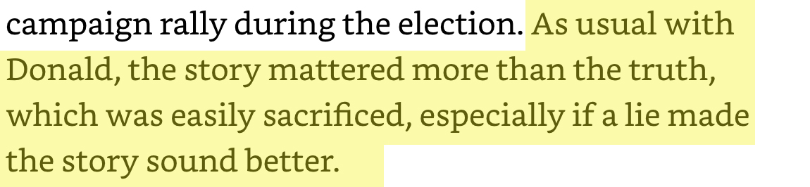 21/ Losing and losers have no value. From Mary Trump: The family valued a certain form of success and crushed anyone who didn’t live up.Trump: “I like people who weren’t captured.”From Stanley: Fascism embraces myth (lies)From Mary Trump: