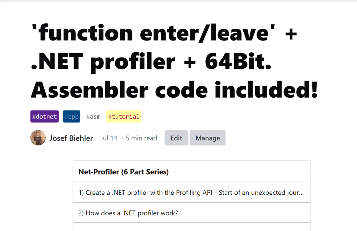JosefBiehler's tweet image. After writing the "function enter/leave" callbacks with #assembler for 32 bit apps, I did the same for 64 bit apps. Using #fastcall convention is much easier than reading the parameters from the stack.

#dotnet #assembler #profiler #DEVCommunity 

dev.to/gabbersepp/fun…