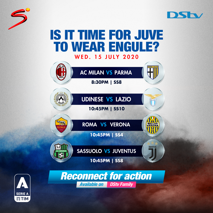 DStvUganda's tweet photo. Juventus go into tonight's #SerieA encounter at Sassuolo looking to extend their lead at the top of the table.
Download the #DStvNow app to watch the game from wherever you are. #DStvLiveSportsIsBack https://t.co/zOf58FWgMm
