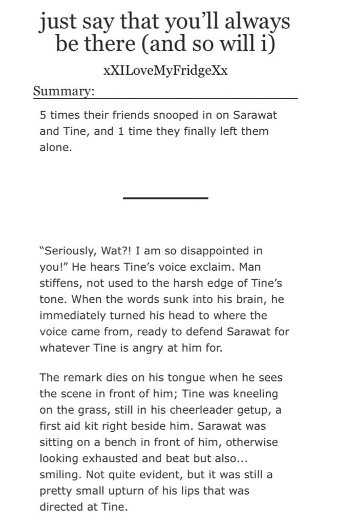 ♡︎ ︎ just say that you’ll always be there (and so will i) • one shot & 7608 words• cute just cute and soft fluffy • i laughed at the reactions of their friends•  http://archiveofourown.org/works/24468853 