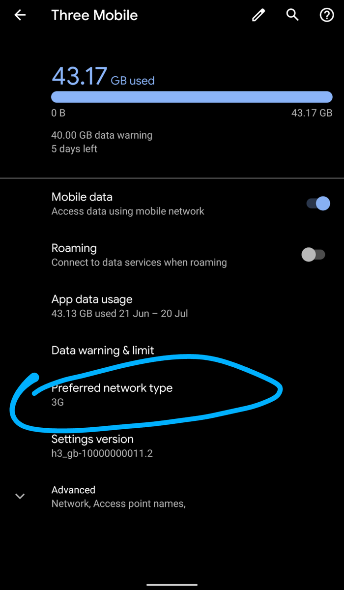 OfficialBitlo's tweet photo. @smilodon42 @canals4us @ThreeUK On Android it's in the mobile data settings. Not sure for iPhone https://t.co/lNYW49Lfet
