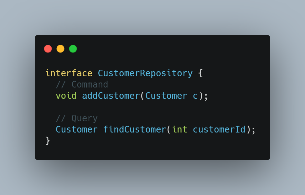  The Command-Query Separation (CQS) principle says: functions should do something or answer something, not both.Commands: change state and don't return anything.Queries: return a result and don't change state. They're free of side effects.If you break the CQS...  1/3