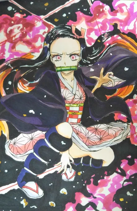 #イラスト好きな人と繋がりたい 
血鬼術 爆血!!完成まで〜(色塗りテキトー) 