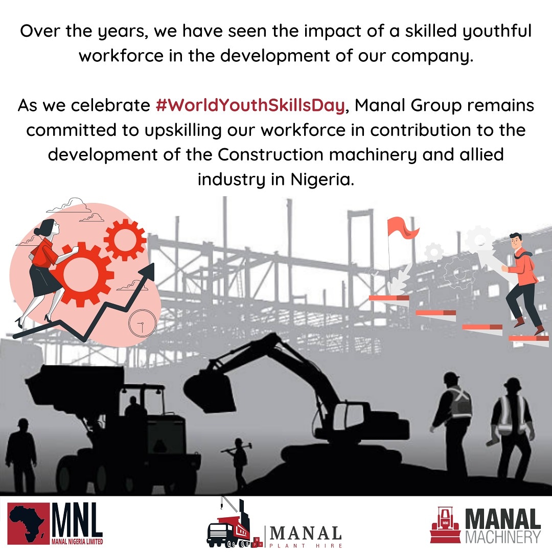 manalgroup_'s tweet photo. Over the years, we have seen the impact of a skilled youthful workforce in the development of our company.

As we celebrate #WorldYouthSkillsDay, Manal Group remains committed to upskilling our workforce. 

#ManalNigeriaLimited
#ManalPlantHire #ManalMachinery #ManalGroup https://t.co/GdfXUDq4Bc