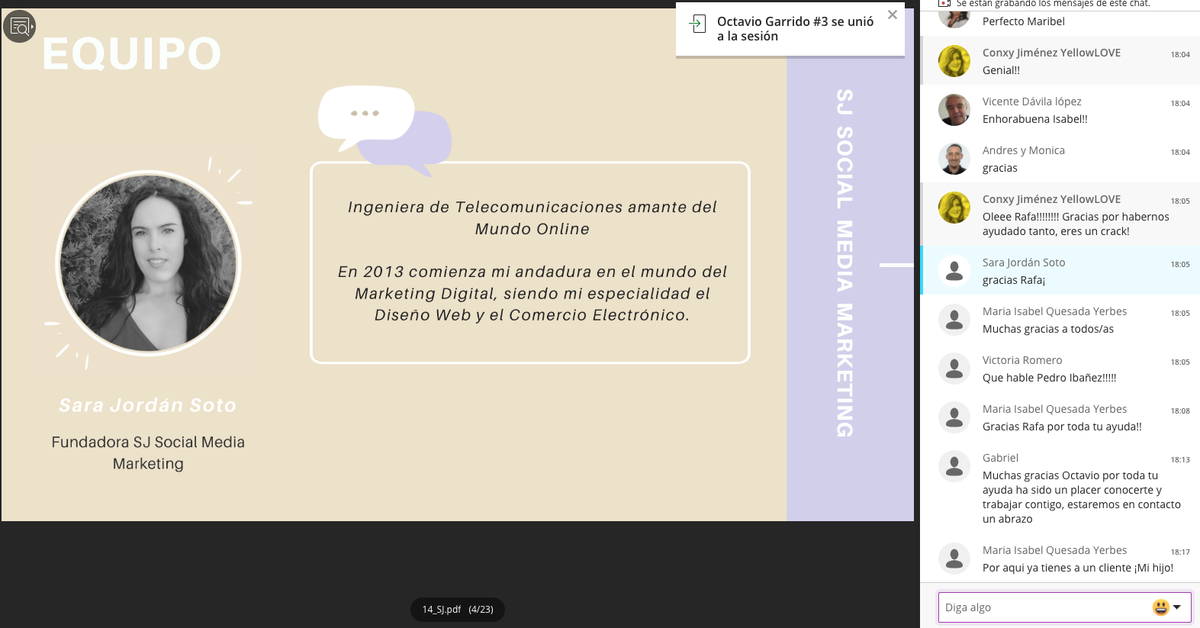 𝘚𝘢𝘳𝘢 𝘑𝘰𝘳𝘥á𝘯 𝘚𝘰𝘵𝘰 en estos momentos está presentando su proyecto "𝐒𝐉 𝐒𝐨𝐜𝐢𝐚𝐥 𝐌𝐞𝐝𝐢𝐚 𝐌𝐚𝐫𝐤𝐞𝐭𝐢𝐧𝐠" en el #demoday