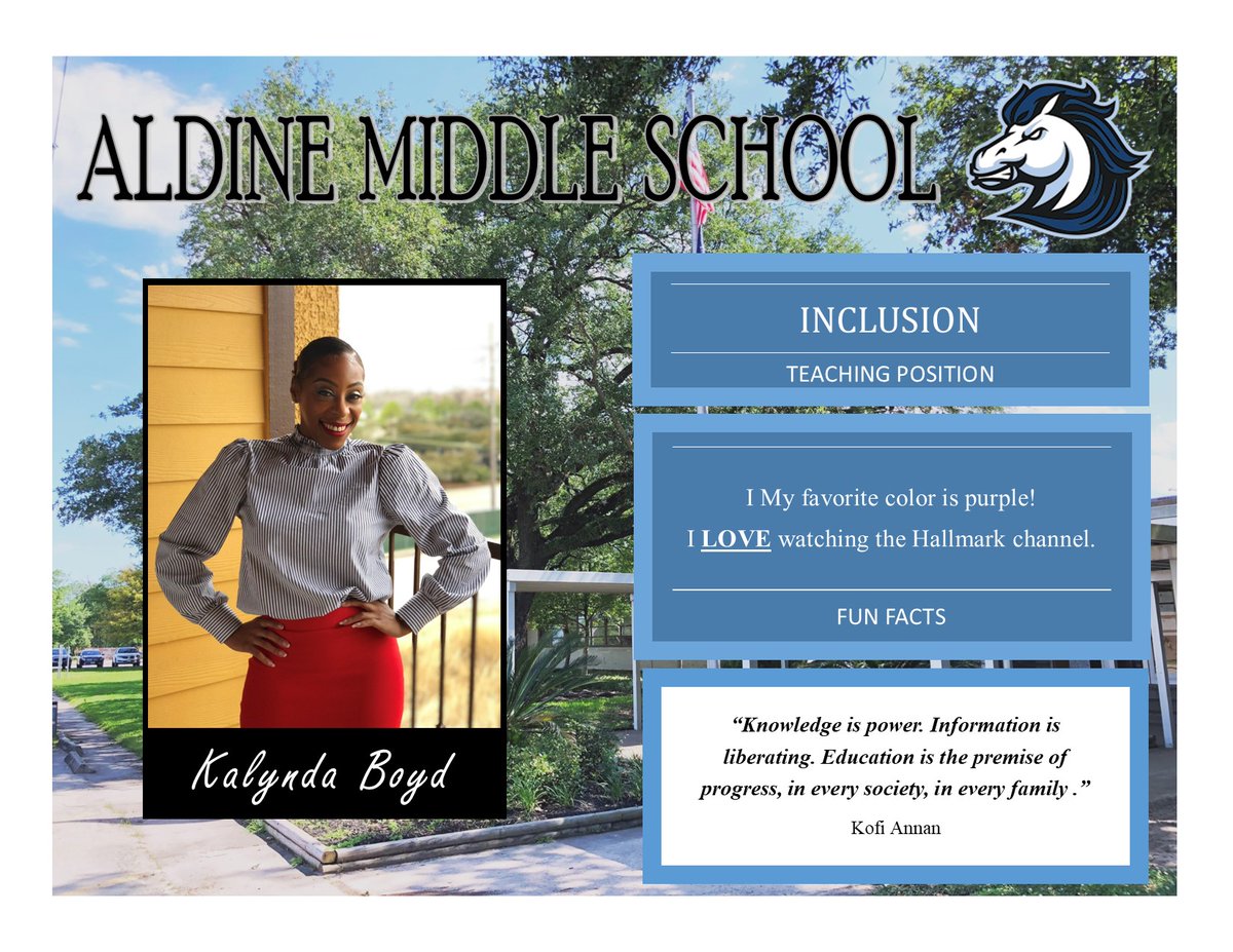 AldineMS_AISD's tweet photo. Attention!
We have a #NewColtAlert
AMS welcomes Kalynda Boyd to the Colt Team!
Congratulations! https://t.co/mVsxCxeExe