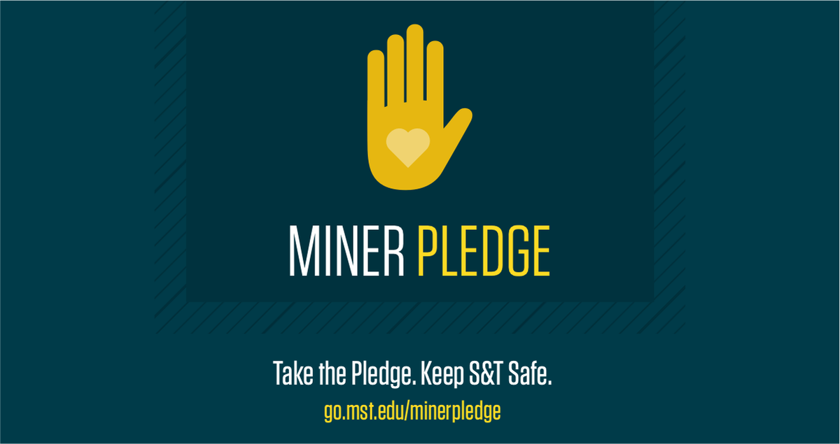 MissouriSandT's tweet image. The Miner Pledge is part of our university’s efforts to help limit the spread of COVID-19 on campus and in the Rolla area. Join the #minerpledge movement and receive a free laptop sticker! mst.qualtrics.com/jfe/form/SV_eq…