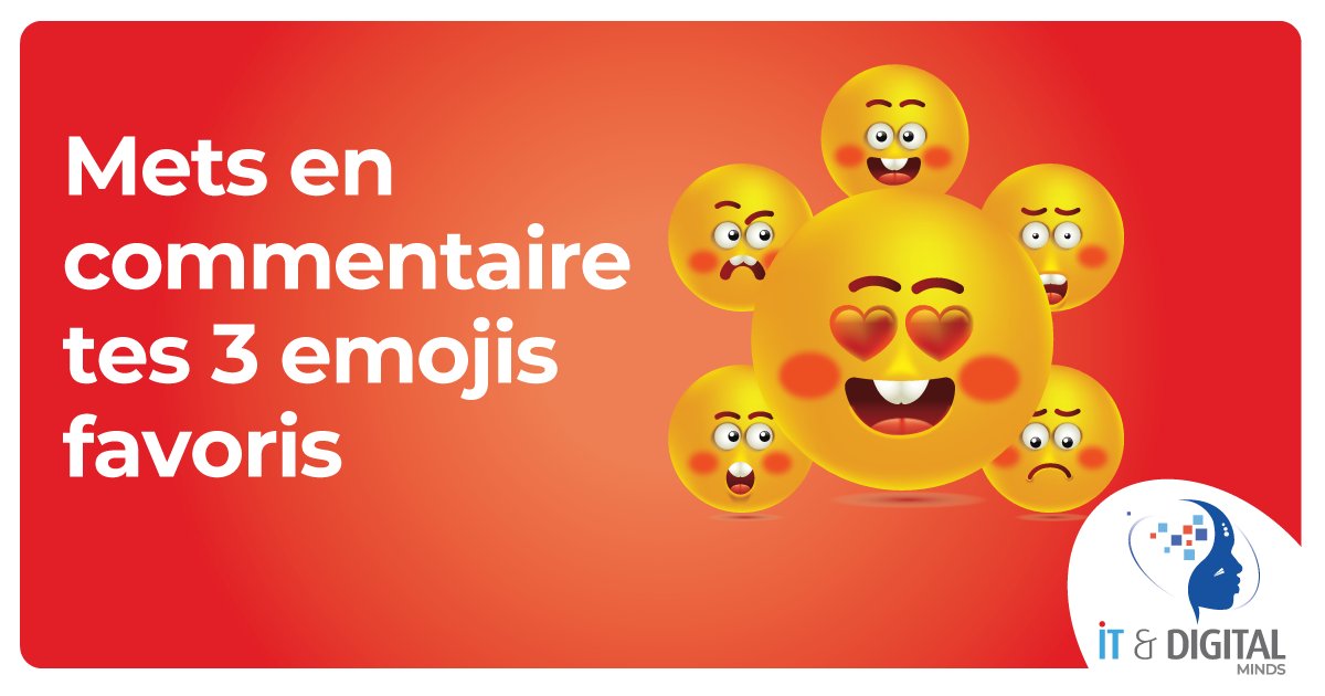 itdigitalminds's tweet photo. Quels sont les trois emoticônes que tu utilises le plus ? 🤔

Mets les en commentaire, tu trouveras certainement des gens qui ont les mêmes préférences que toi. 😉

On commence ! 

#EmojiWeek #Favorite #ITDigitalMinds https://t.co/NPWpwQEmfj