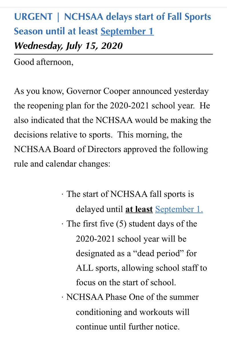 GHHSSports's tweet photo. *******Important update regarding fall sports from the NCHSAA!!! https://t.co/ANxa0DLWps