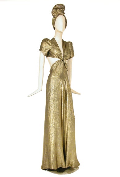 green emerald velvet dress 1940s Halter Dress with Abstract Gold Silkscreen Print – Style & Salvage main image 1