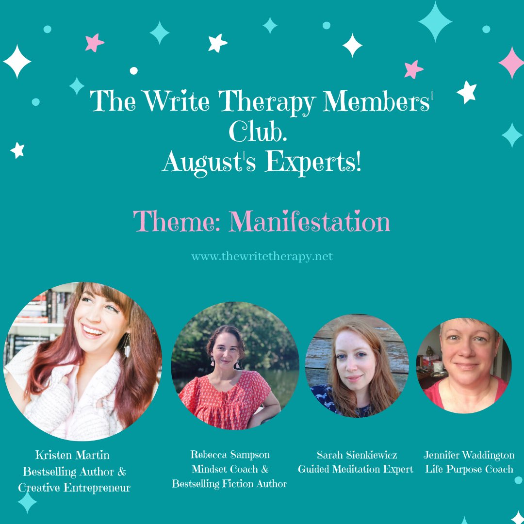 therapywrite's tweet image. Hi lovely writers.

I'm pleased to announce the theme and experts for August.

The theme is ✨MANIFESTATION✨

The experts are @authorkristenm @RebeccaKSampson Sarah and Jennifer. For more info go to instagram.com/thewritetherao… #writingcommunity