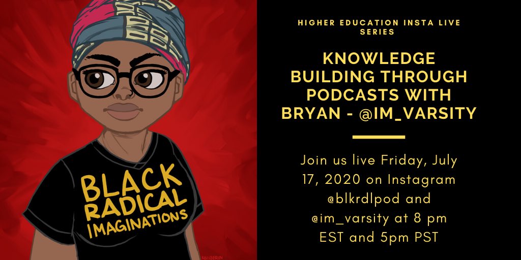 creativemusing_'s tweet photo. Join @BJynx and I to discuss the role of podcasts as knowledge building tools that make critical thought accessible. Through this convo we will talk about black cyber feminism, as well as his research on surveillance! Join us at 8!! #BlackintheIvory #BlackScholars #BlackAcademia https://t.co/VFPQIiqQjJ