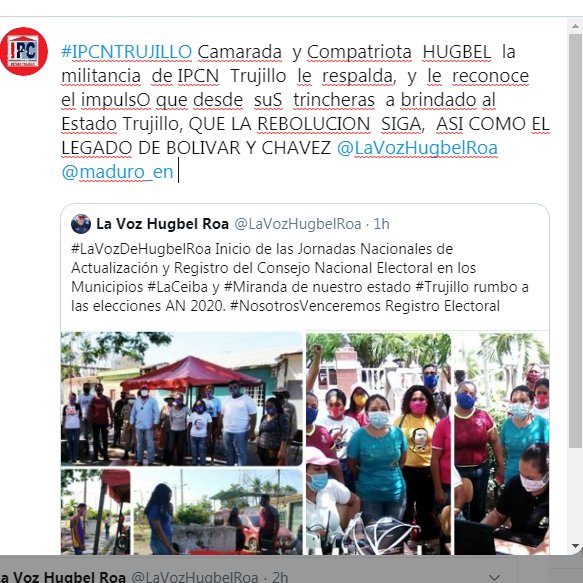 #IPCNTRUJILLO <a href="/PSUVTrujillocap/">PSUV Trujillo Capital</a> <a href="/PSUValera/">PSUV Municipio Valera</a> @PsuvTrujillo19  <a href="/TareckPSUV/">Tareck El Aissami</a> <a href="/dcabellor/">Diosdado Cabello R</a>   
TRUJILLO  ES  UN  PUEBLO   QUE  LLEVARA  A LA  VICTORIA  A LOS CANDIDATOS DE LA REVOLUCION EL  COMPROMISO  ES CON  EL PUEBLO, TRABAJAREMOS ARDUAMENTE POR MANTENER  EL LEGADO DE CHAVEZ Y MADURO